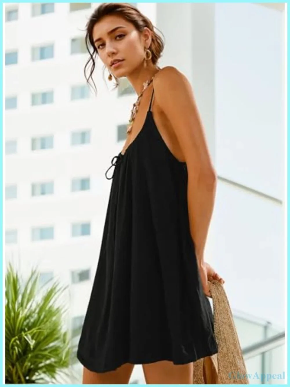 Linen Blend Mini Sundress with Pockets Spaghetti Strap Sleeveless